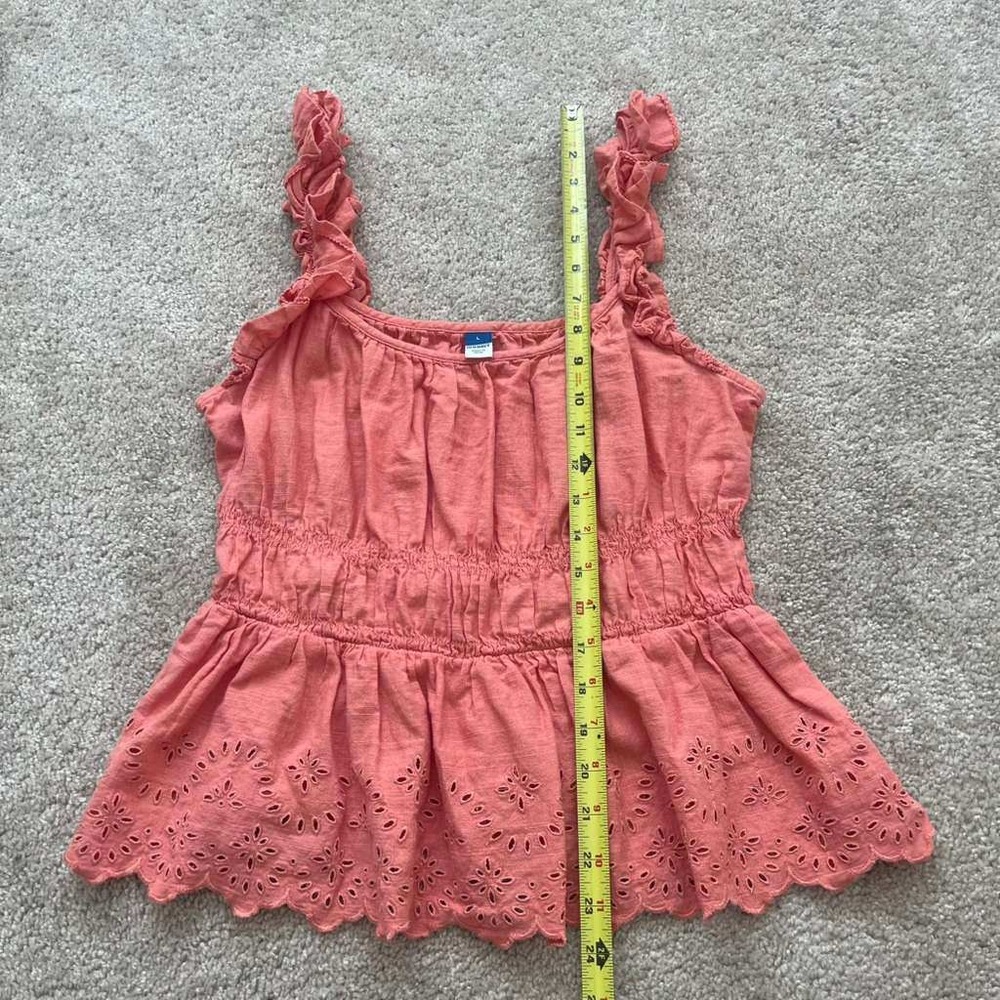 Old Navy Womens Coral Pink Eyelet Peplum Tank Top Ruffle Strap Smocked Large - Picture 5 of 6